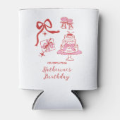 Hand Drawn Chic Pink Red Birthday Doodles Party Blikjeskoeler (Voorkant)