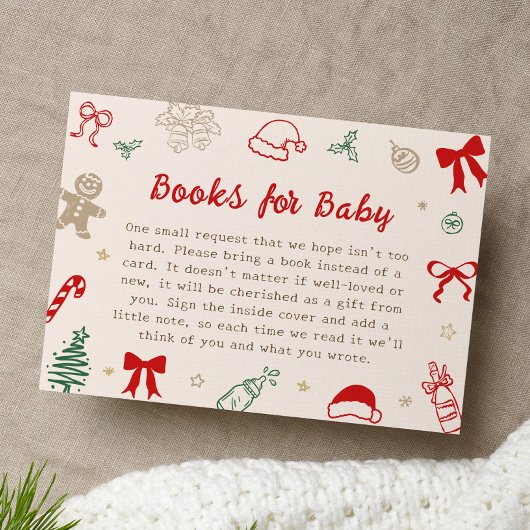 Hand Drawn Christmas Baby Shower Books for Baby Informatiekaartje