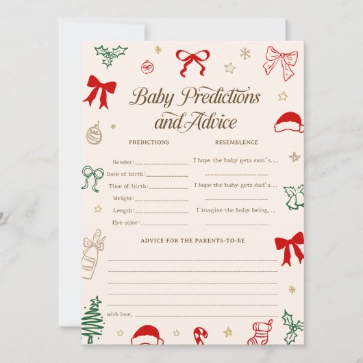 Hand Drawn Christmas Baby Shower Predictions Game Kaart (Voorkant)