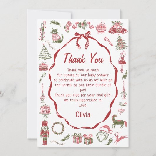 Hand Drawn Christmas Baby Shower Thank You Card Bedankkaart (Voorkant)
