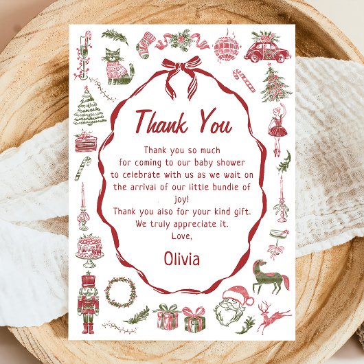 Hand Drawn Christmas Baby Shower Thank You Card Bedankkaart