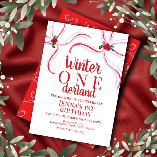 Hand Drawn Christmas Bows Birthday Party Kaart
