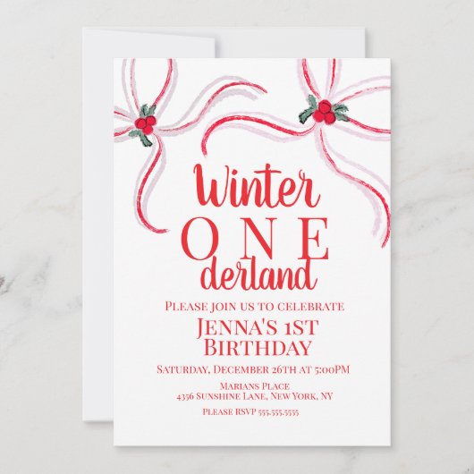 Hand Drawn Christmas Bows Birthday Party Kaart (Voorkant)