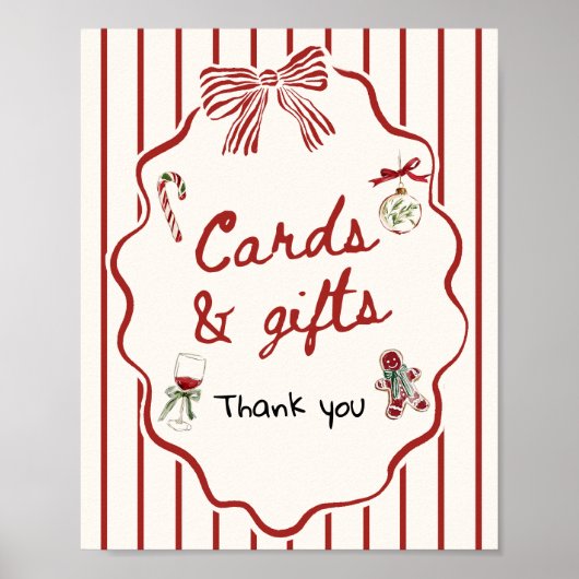 Hand Drawn Christmas Bridal Shower Cards and Gifts Poster (Voorkant)