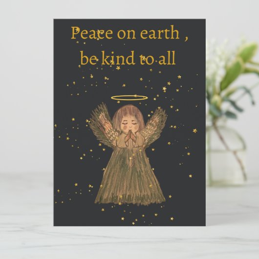 Hand drawn Christmas card , Angel , cute,  (Staand voorkant)