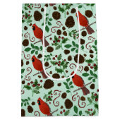 Hand Drawn Christmas Cardinals & Pinecones Holiday Medium Cadeauzakje (Achterkant)