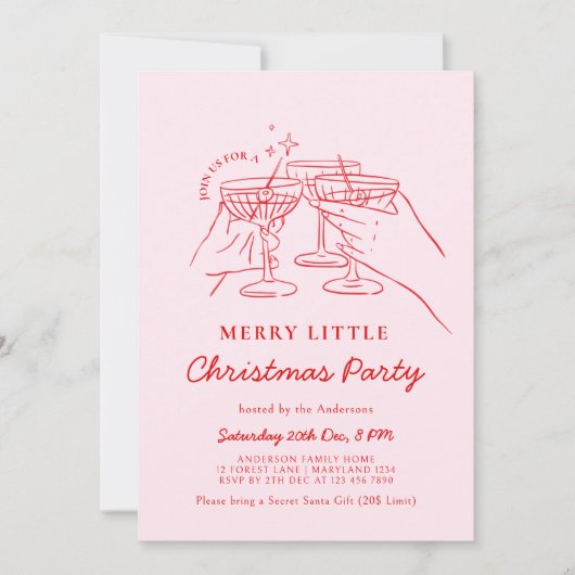 Hand Drawn Christmas Cocktail Party Invitation Kaart (Voorkant)
