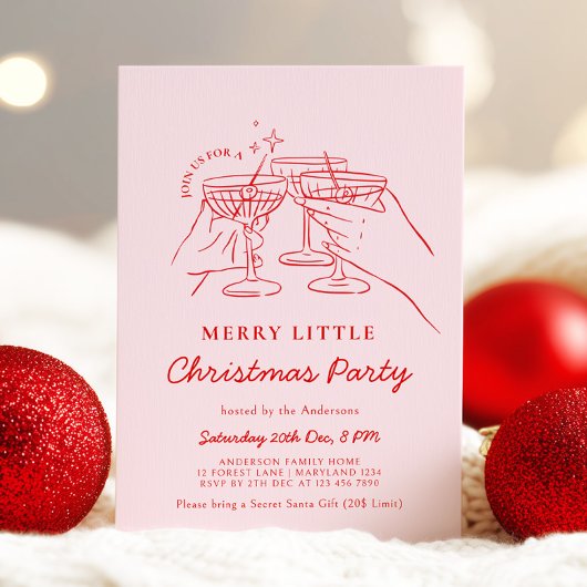 Hand Drawn Christmas Cocktail Party Invitation Kaart