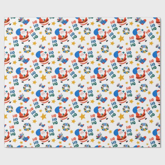 Hand Drawn Christmas Crayon Style Santa Pattern Cadeaupapier (Vlak)