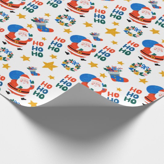 Hand Drawn Christmas Crayon Style Santa Pattern Cadeaupapier (Hoek)