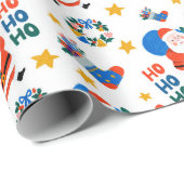 Hand Drawn Christmas Crayon Style Santa Pattern Cadeaupapier (Rol Hoek)