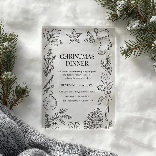 Hand-Drawn Christmas Dinner Acryl Uitnodigingen