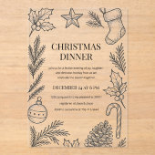 Hand-Drawn Christmas Dinner Acryl Uitnodigingen (Voorkant)