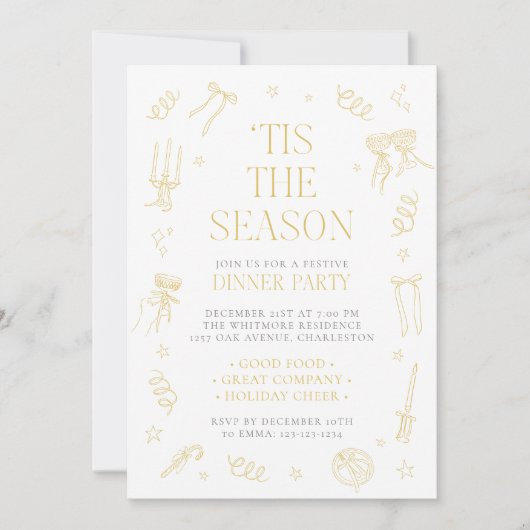 Hand Drawn Christmas Holiday Dinner Party Invite Feestdagenkaart (Voorkant)