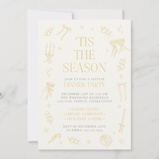 Hand Drawn Christmas Holiday Dinner Party Invite Feestdagenkaart (Voorkant)