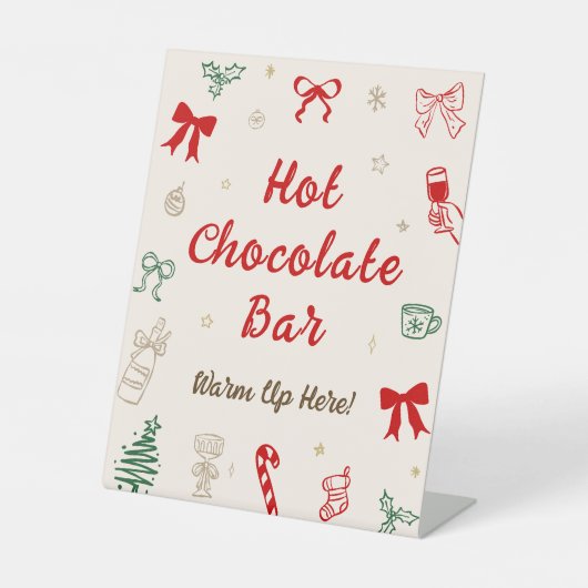 Hand Drawn Christmas Hot Chocolate Bar Reclamebord Met Voetstuk (Voorkant)