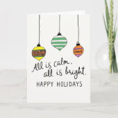 Hand Drawn Christmas Ornaments All is Calm Holiday Kaart (Voorkant)