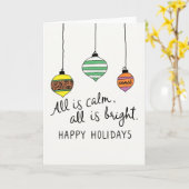 Hand Drawn Christmas Ornaments All is Calm Holiday Kaart (Gele Bloem)