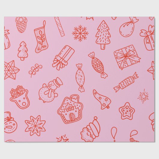 Hand drawn  Christmas Pink and Red Cadeaupapier (Vlak)