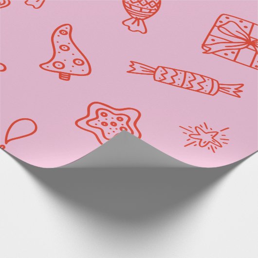 Hand drawn  Christmas Pink and Red Cadeaupapier (Hoek)