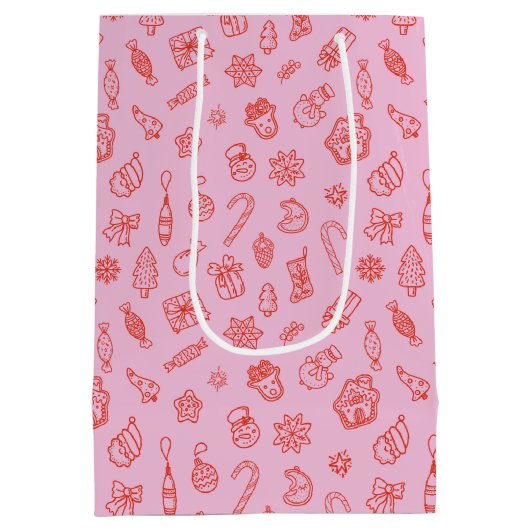 Hand drawn  Christmas Pink and Red  Medium Cadeauzakje (Achterkant)