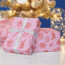 Hand drawn  Christmas Pink and Red Wrapping Paper Cadeaupapier