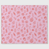 Hand drawn  Christmas Pink and Red Wrapping Paper Cadeaupapier (Vlak)
