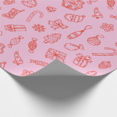 Hand drawn  Christmas Pink and Red Wrapping Paper Cadeaupapier (Hoek)