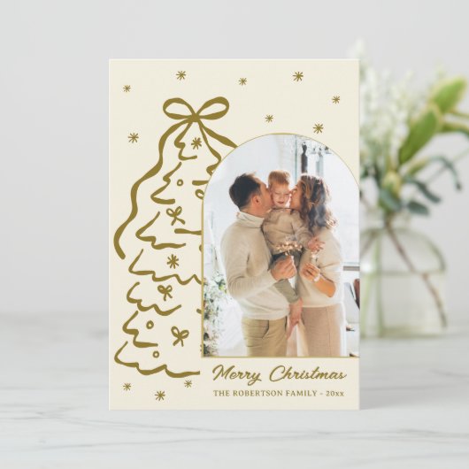 Hand-Drawn Christmas Tree Arch Photo Christmas Feestdagenkaart (Staand voorkant)