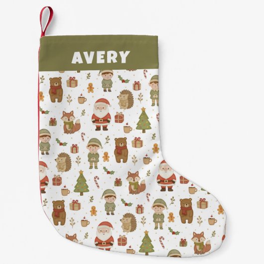 Hand Drawn Christmas Woodland Christmas Stocking Kleine Kerstsok (Voorkant)