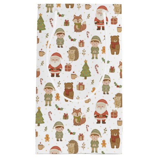 Hand Drawn Christmas Woodland Gift Bag Klein Cadeauzakje (Voorkant)