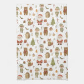 Hand Drawn Christmas Woodland Kitchen Towel Theedoek (Verticaal)