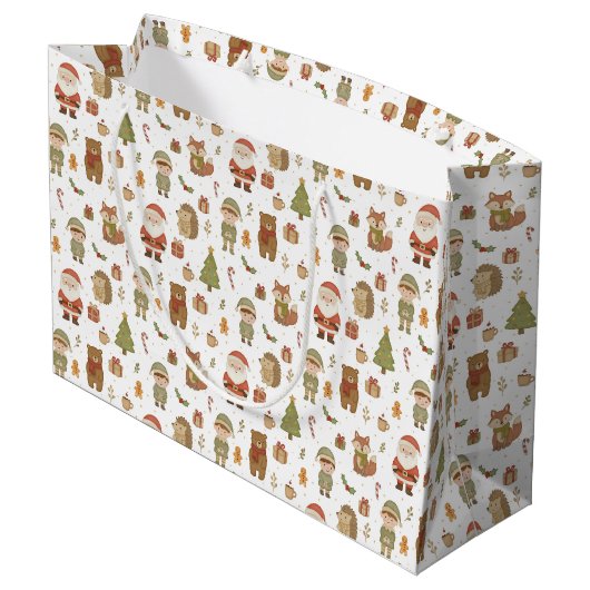 Hand Drawn Christmas Woodland Large Gift Bag Groot Cadeauzakje (Achterkant Gekanteld)