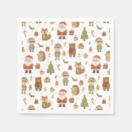 Hand Drawn Christmas Woodland Napkins Servet