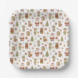 Hand Drawn Christmas Woodland Paper Plates Papieren Bordje