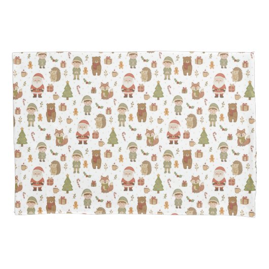Hand Drawn Christmas Woodland Pillow Case Kussensloop (Voorkant)