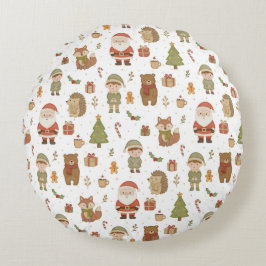 Hand Drawn Christmas Woodland Round Pillow Rond Kussen