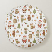 Hand Drawn Christmas Woodland Round Pillow Rond Kussen (Achterkant)