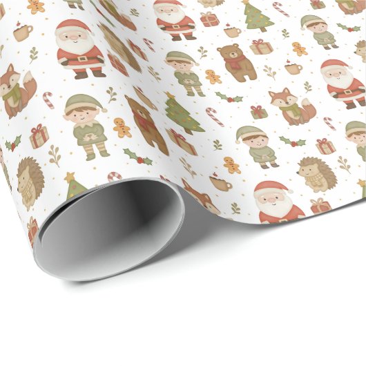Hand Drawn Christmas Woodland Wrapping Paper Roll Cadeaupapier (Rol Hoek)