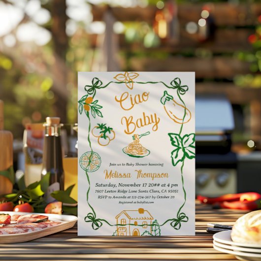 Hand Drawn Ciao Italian Pizza & Pasta Baby Shower Kaart