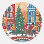 Hand drawn City Amsterdam Christmas Ronde Sticker (Voorkant)
