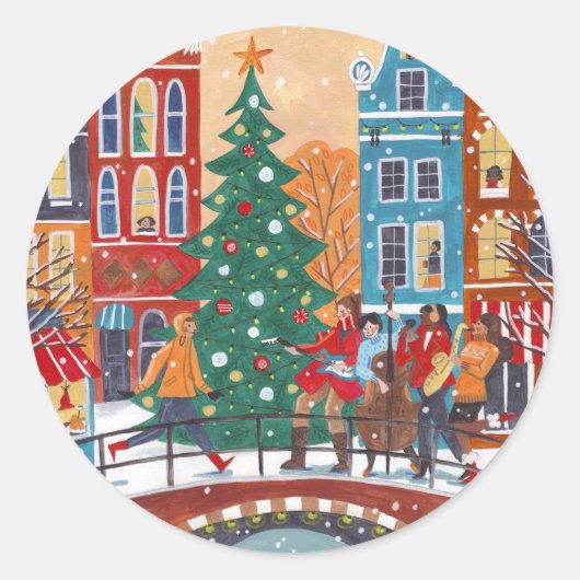 Hand drawn City Amsterdam Christmas Ronde Sticker (Voorkant)
