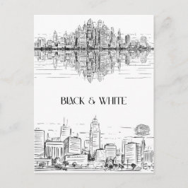 Hand Drawn City Line Art Skyline | Monochrome Briefkaart