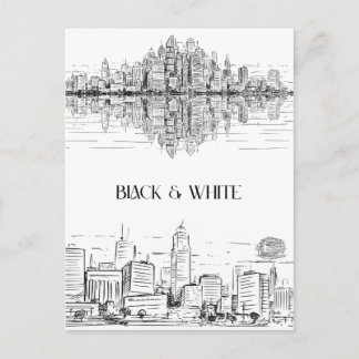 Hand Drawn City Line Art Skyline | Monochrome Briefkaart