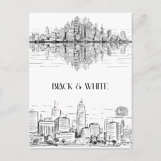 Hand Drawn City Line Art Skyline | Monochrome Briefkaart (Voorkant)