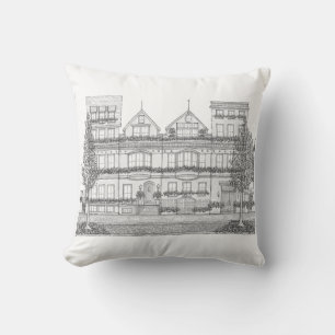 Hand Drawn City Rowhome Pillow Kussen