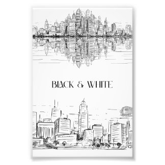 Hand Drawn City Skyline | Black and White Urban Foto Afdruk