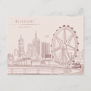 Hand Drawn City Skyline   Melbourne, Australië Briefkaart