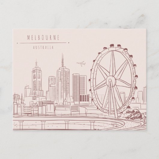 Hand Drawn City Skyline | Melbourne, Australië Briefkaart (Voorkant)