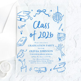 Hand Drawn Class of 2026 Blue Graduation Party Acryl Uitnodigingen